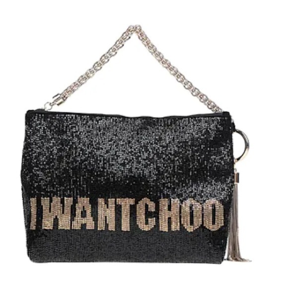 Like new JIMMY CHOO Callie Black And Gold I Want Choo Beaded Clutch Bag $1,995 - Picture 3 of 14